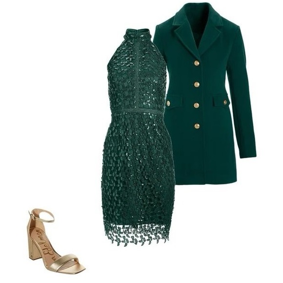 NEW Boston Proper Deep Emerald Sequin Lace High Mock Neck Sheath Dress Size 4 - Picture 3 of 16